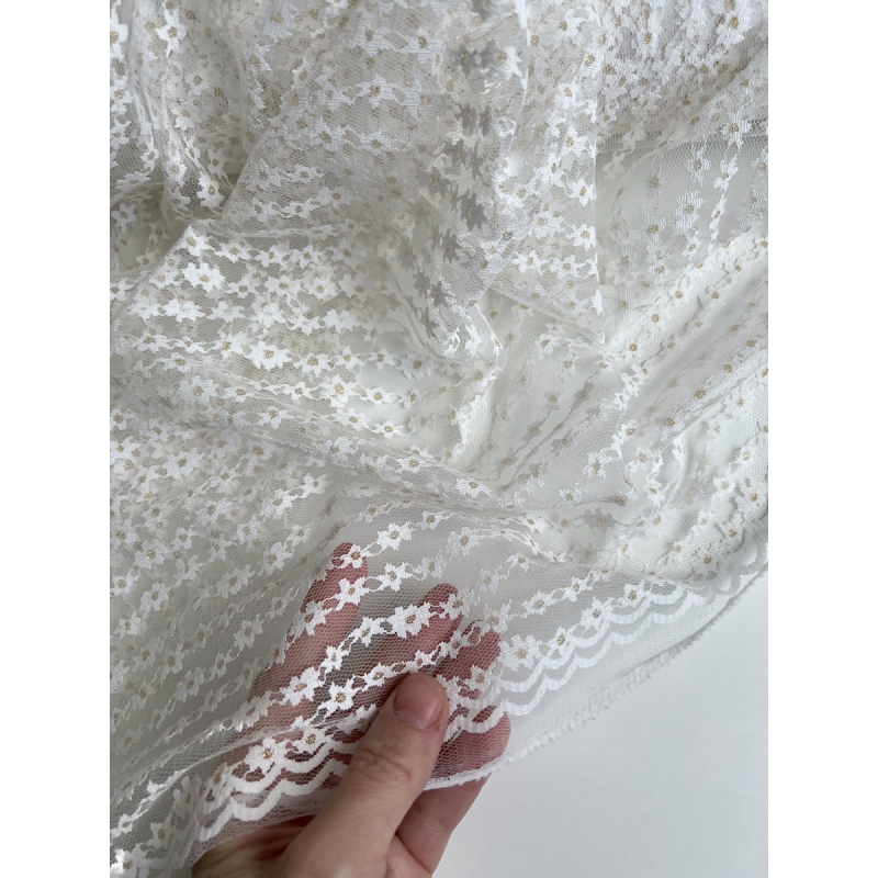 Tulle souple crème marguerites dorées Batikou - 3