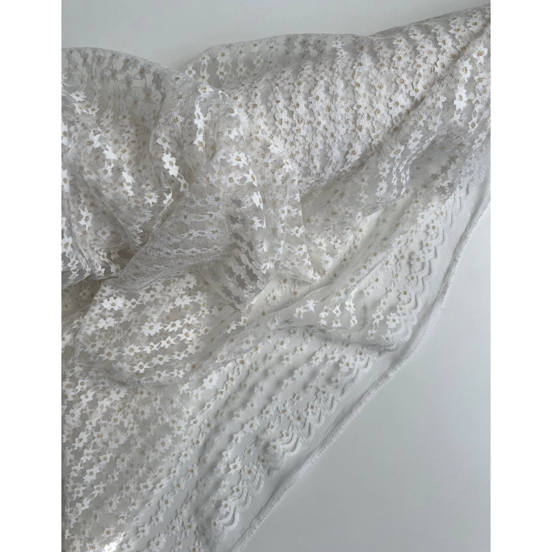 Tulle souple crème marguerites dorées Batikou - 4