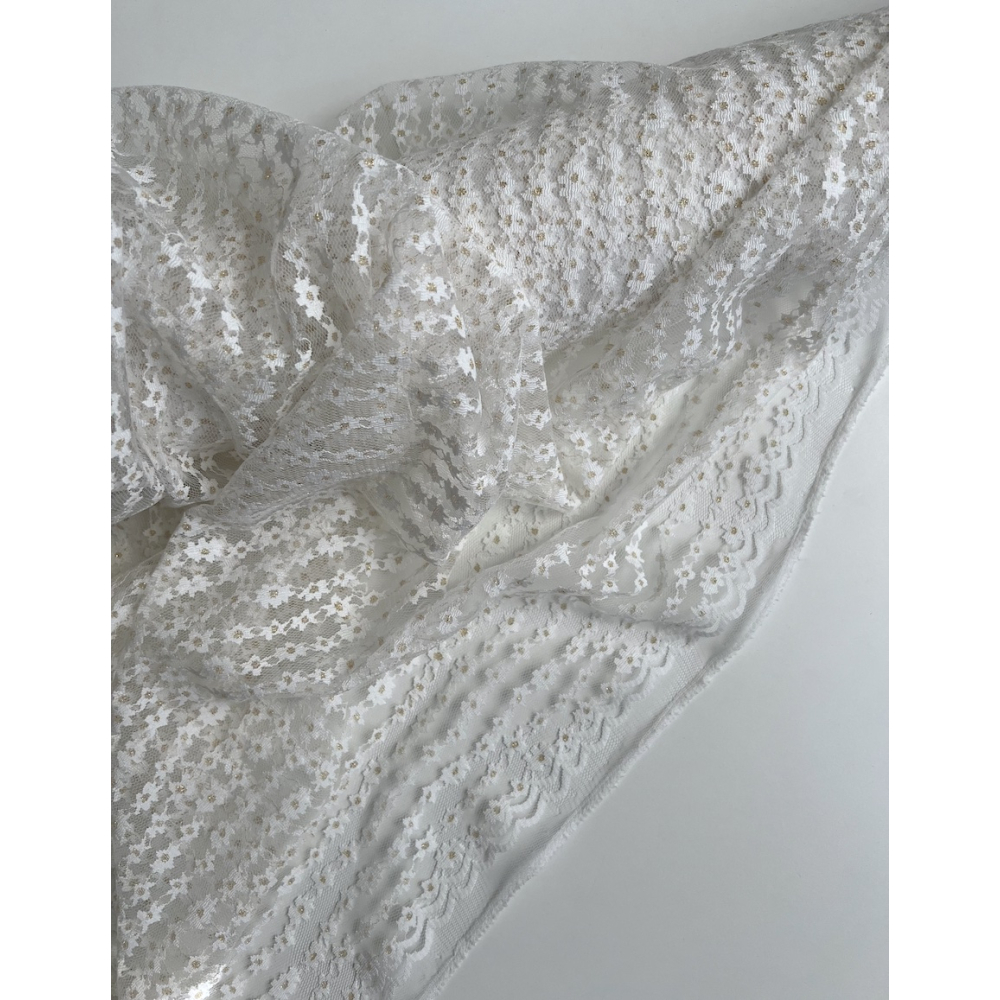 Tulle souple crème marguerites dorées Batikou - 4