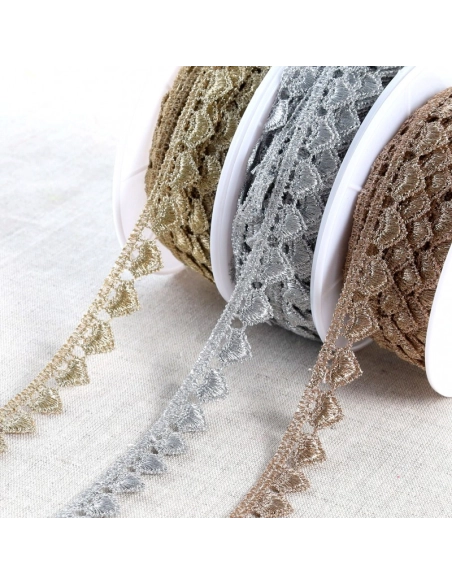 Guipure métallique coeur - Coloris Argent