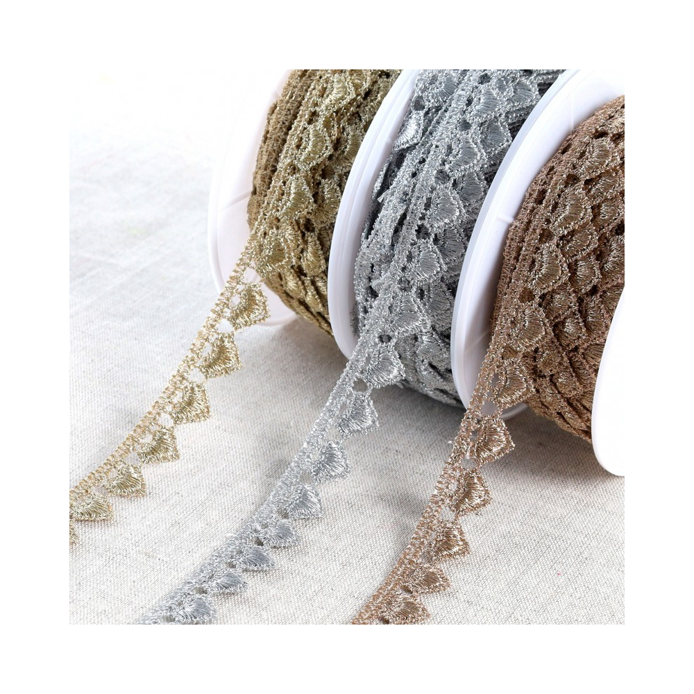 Guipure métallique coeur - Coloris Argent