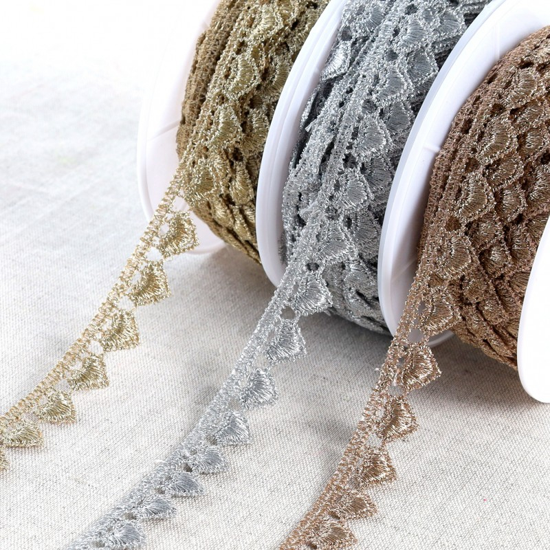 Guipure métallique coeur - Coloris Argent