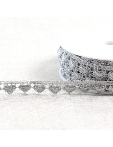 Guipure métallique coeur - Coloris Argent