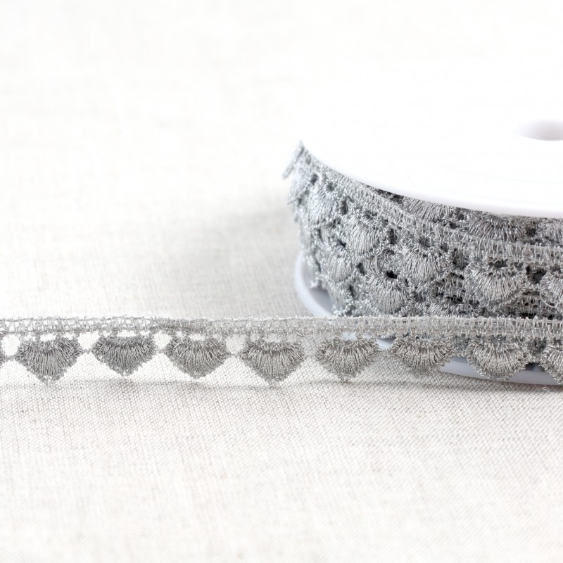 Guipure métallique coeur - Coloris Argent