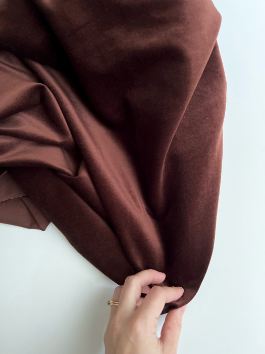 Velours ras coton organique coloris chocolat Tissus issus de l'agriculture biologique  - 2