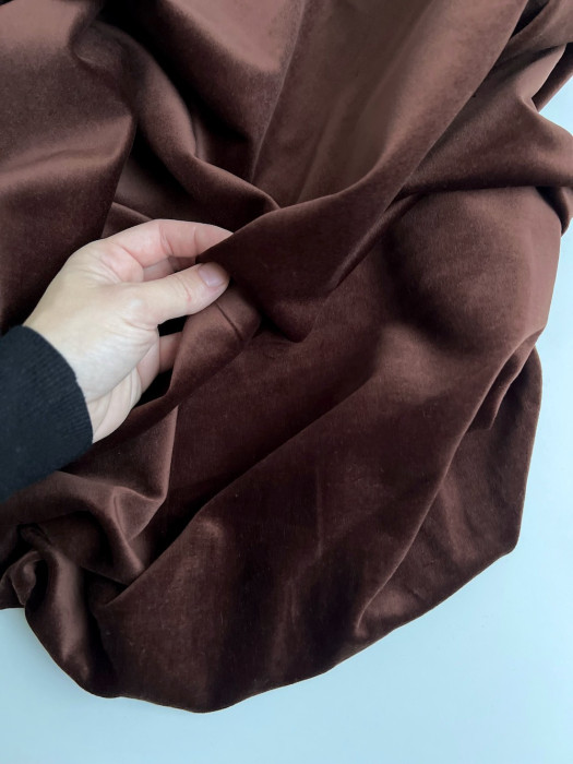 Velours ras coton organique coloris chocolat Tissus issus de l'agriculture biologique  - 3
