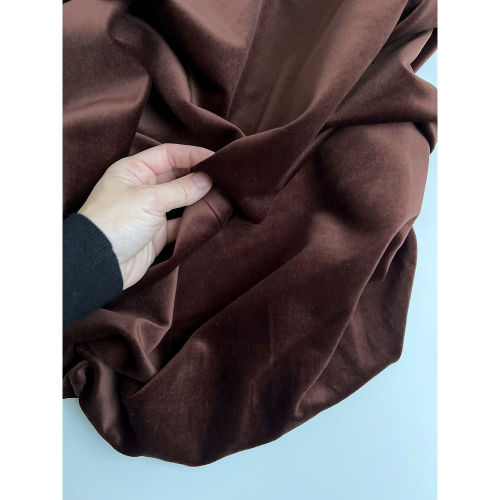 Velours ras coton organique coloris chocolat Tissus issus de l'agriculture biologique  - 3