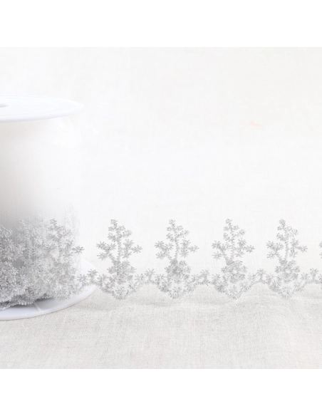 Galon Broderie Métallique Argent sur Tulle