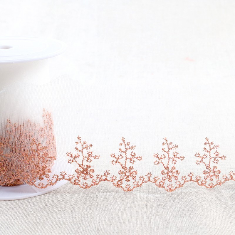 Galon Broderie Métallique Cuivre sur Tulle