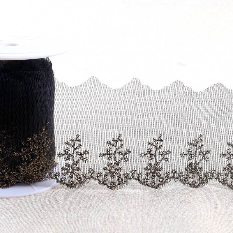 Galon Broderie Métallique Bronze sur Tulle