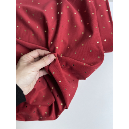 Romane - Velours milleraies coton rouge imprimé pois dorés  - 2 Romane - Velours milleraies coton rouge imprimé pois dorés  - 2