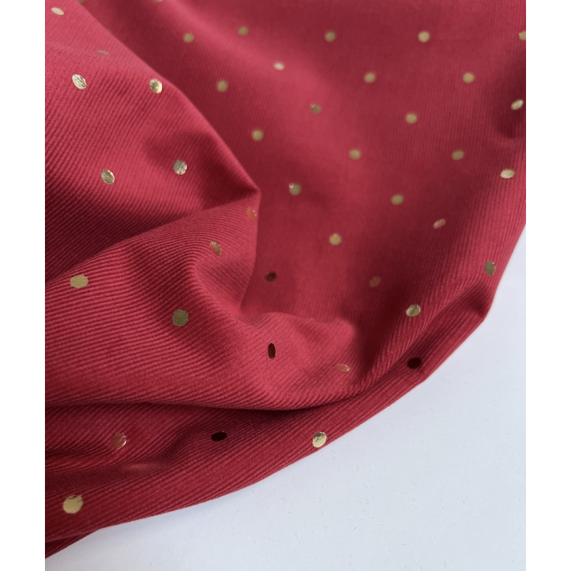 Romane - Velours milleraies coton rouge imprimé pois dorés  - 5 Romane - Velours milleraies coton rouge imprimé pois dorés  - 5