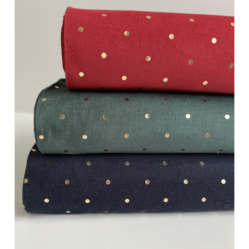 Romane - Velours milleraies coton rouge imprimé pois dorés  - 10 Romane - Velours milleraies coton rouge imprimé pois dorés  - 10