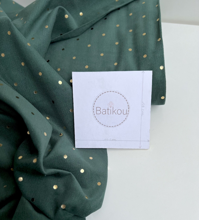Romane - Velours milleraies coton vert sapin imprimé pois dorés  - 3