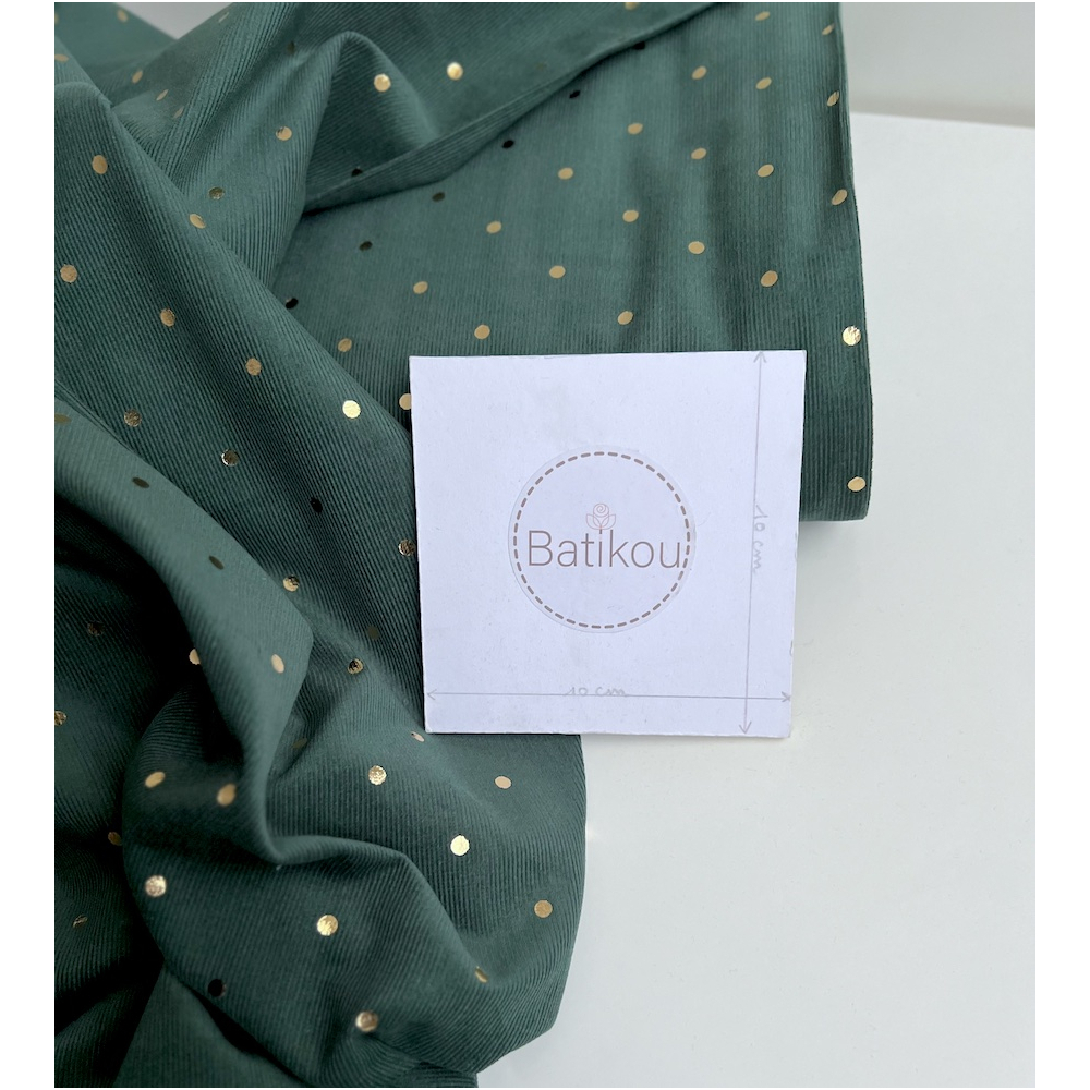 Romane - Velours milleraies coton vert sapin imprimé pois dorés  - 3