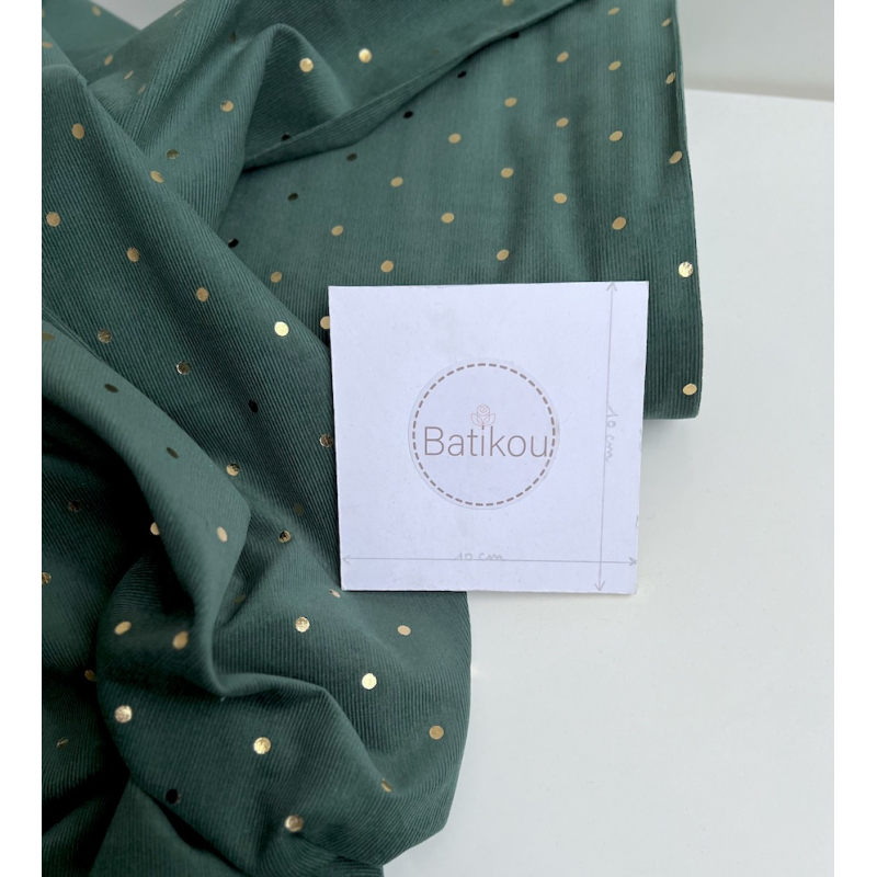 Romane - Velours milleraies coton vert sapin imprimé pois dorés  - 3