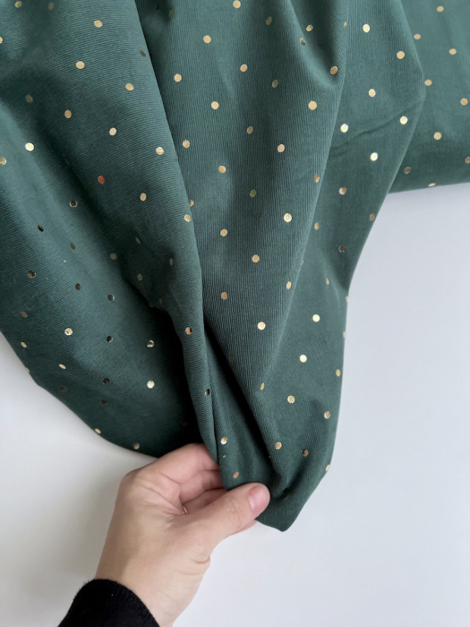 Romane - Velours milleraies coton vert sapin imprimé pois dorés  - 5