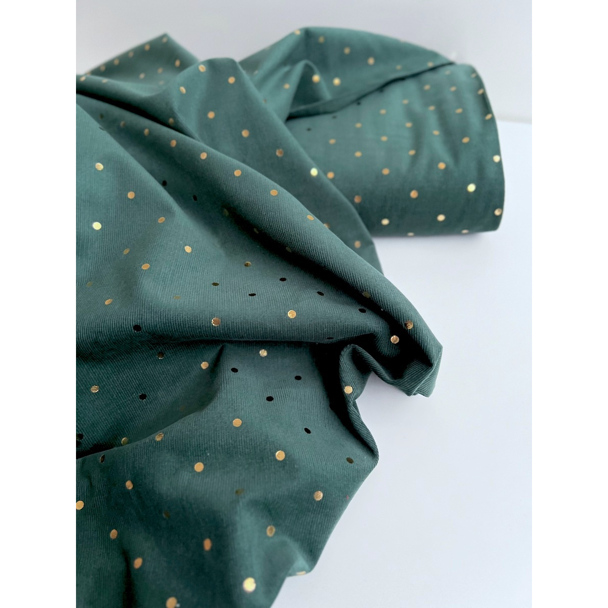 Romane - Velours milleraies coton vert sapin imprimé pois dorés  - 6 Romane - Velours milleraies coton vert sapin imprimé pois dorés  - 6
