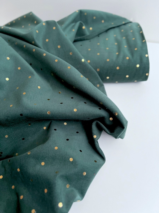 Romane - Velours milleraies coton vert sapin imprimé pois dorés  - 6