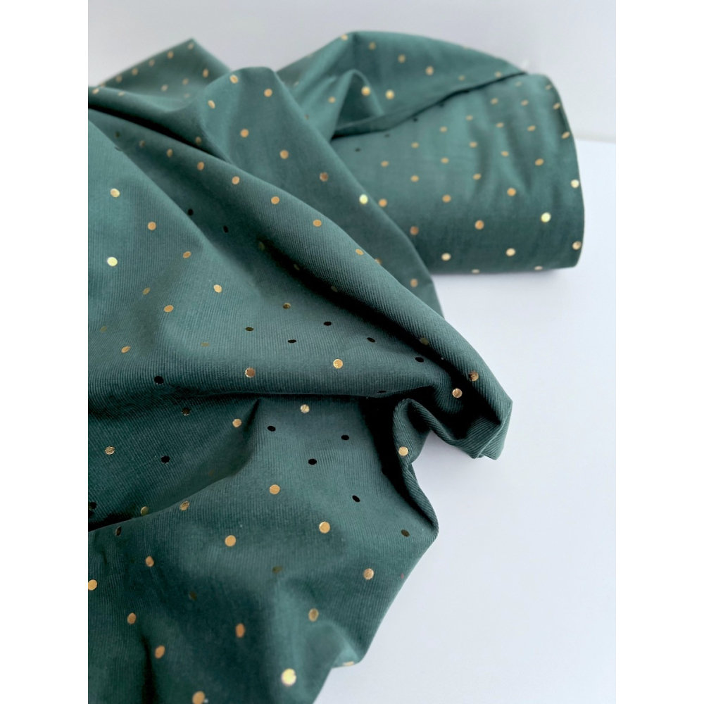 Romane - Velours milleraies coton vert sapin imprimé pois dorés  - 6