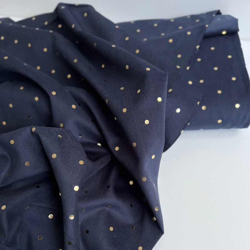 Romane - Velours milleraies coton imprimé pois dorés  - 1