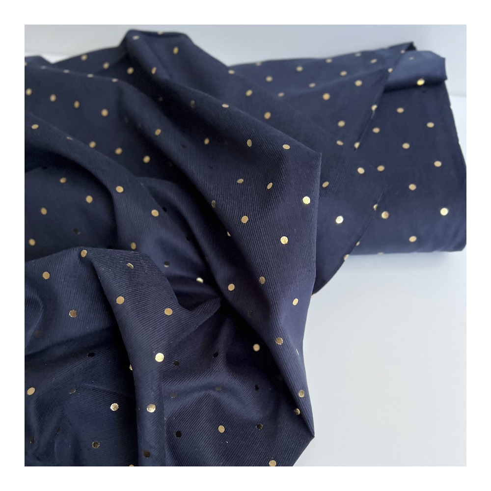 Romane - Velours milleraies coton imprimé pois dorés  - 1