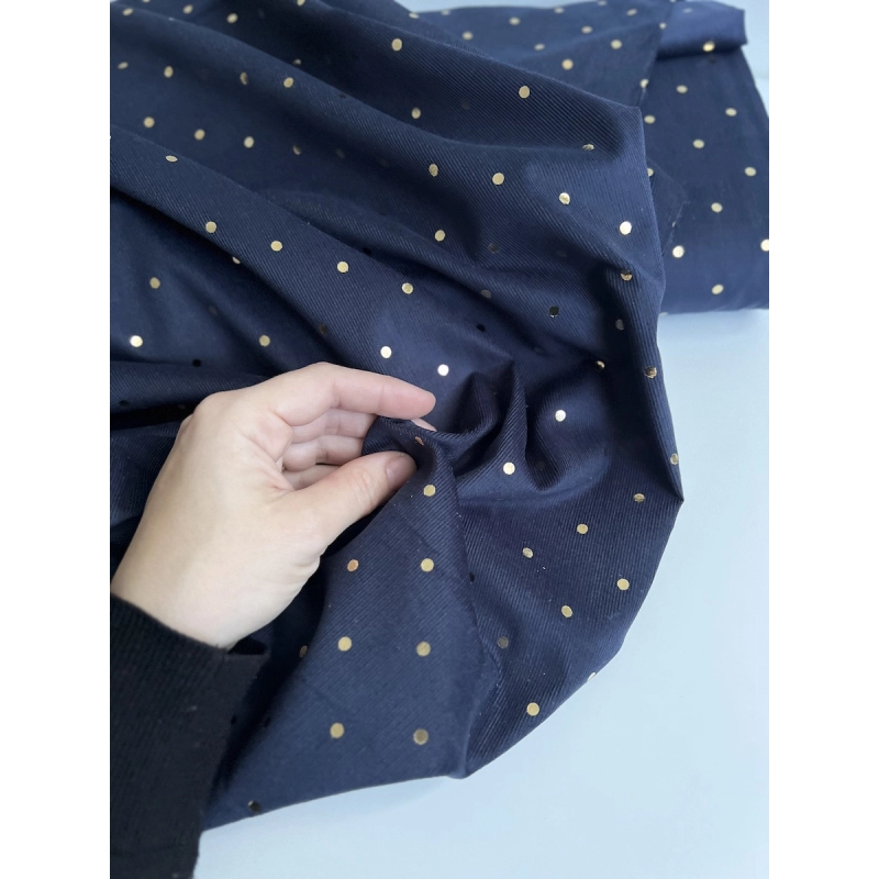 Romane - Velours milleraies coton imprimé pois dorés  - 2