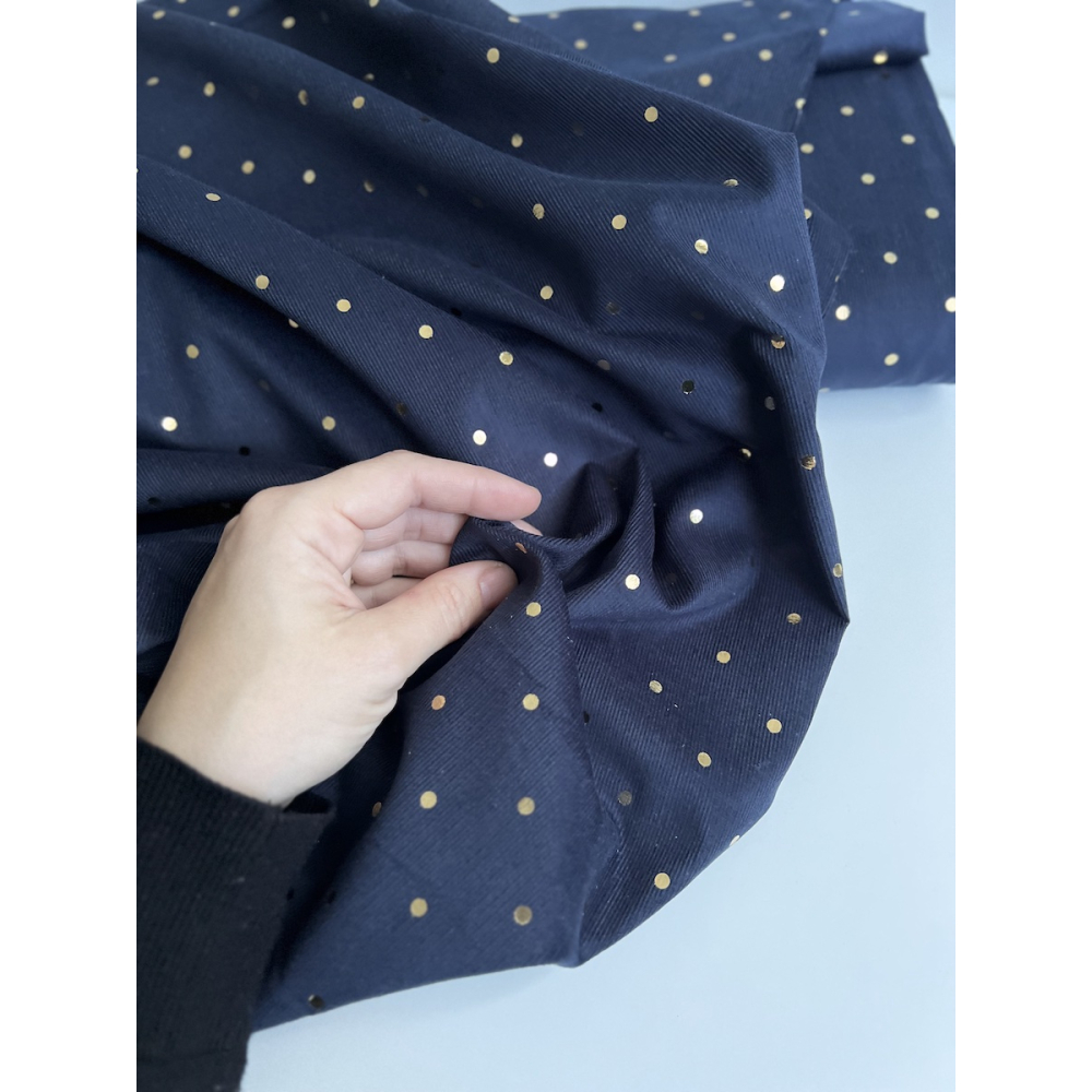 Romane - Velours milleraies coton imprimé pois dorés  - 2