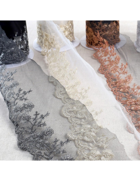 Galon Broderie Argentée sur Tulle 90 mm