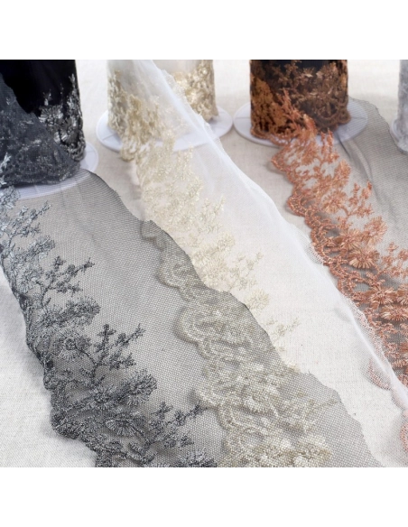 Galon Broderie Cuivre sur Tulle 90 mm