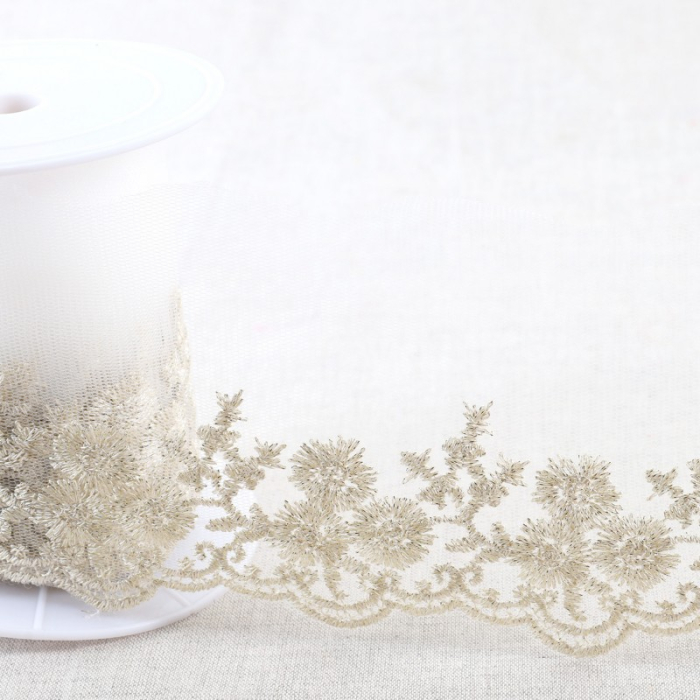 Galon Broderie Or sur Tulle 90 mm