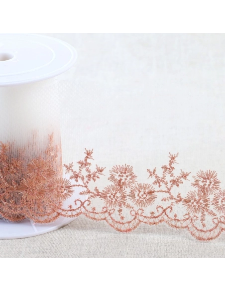 Galon Broderie Cuivre sur Tulle 90 mm