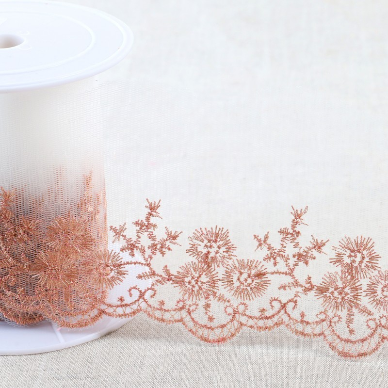 Galon Broderie Cuivre sur Tulle 90 mm