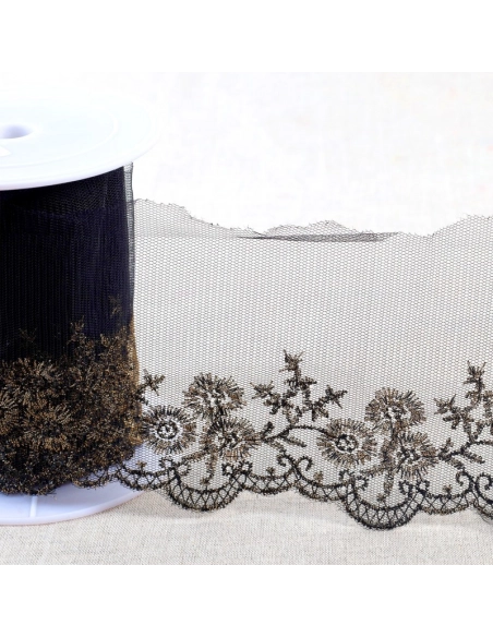 Galon Broderie Bronze sur Tulle 90 mm