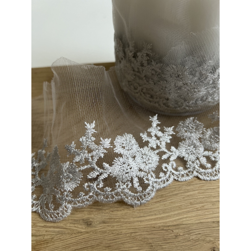Galon Broderie Argentée sur Tulle 90mm x1m Batikou - 4