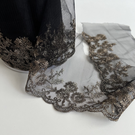 Galon broderie or champagne sur tulle 90mm x1m Batikou - 1 Galon broderie or champagne sur tulle 90mm x1m Batikou - 1