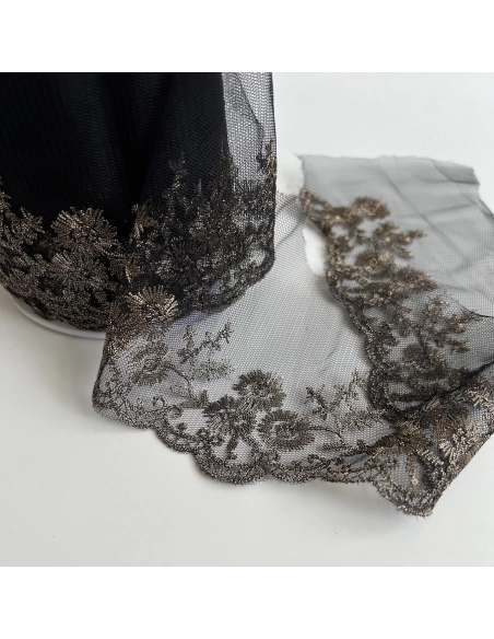 Galon broderie or champagne sur tulle 90mm x1m Batikou - 1