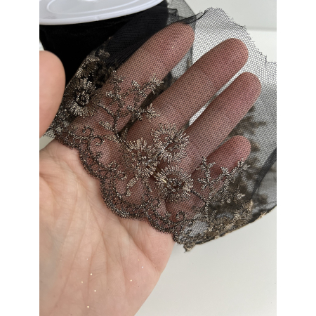Galon broderie or champagne sur tulle 90mm x1m Batikou - 2 Galon broderie or champagne sur tulle 90mm x1m Batikou - 2