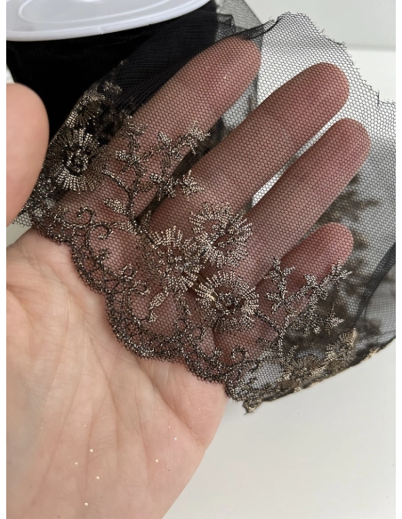 Galon broderie or champagne sur tulle 90mm x1m Batikou - 2