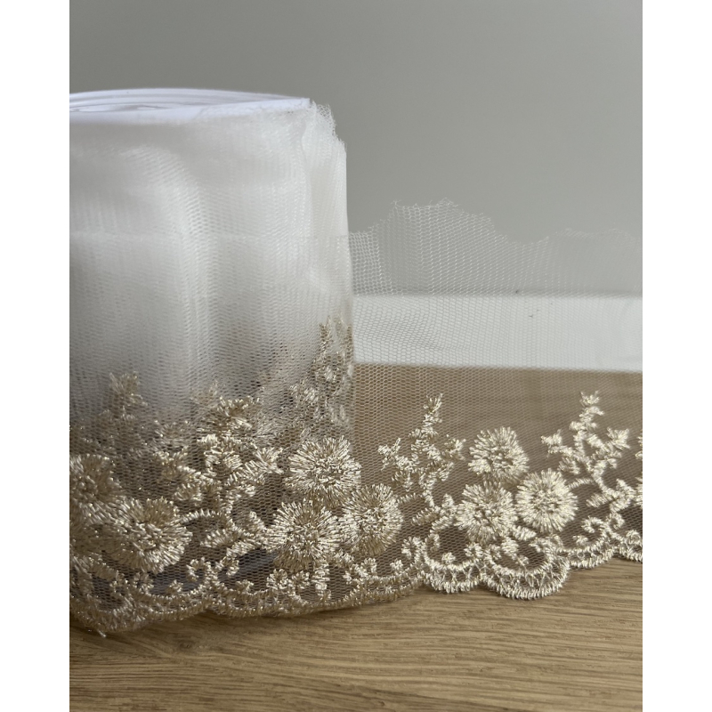 Galon Broderie Or sur Tulle 90mm x1m Batikou - 4