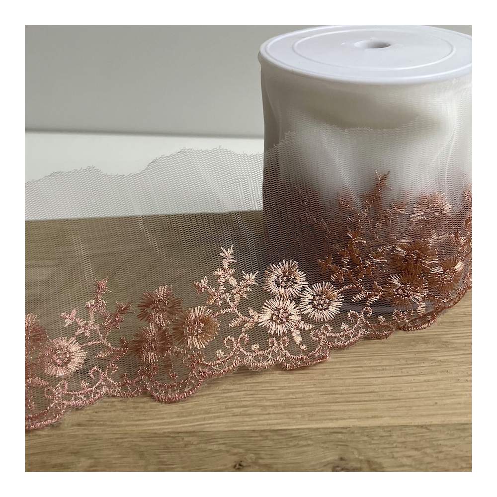 Galon Broderie Cuivre sur Tulle 90mm x1m Batikou - 1