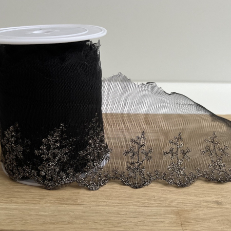 Galon broderie dorée sur tulle noir 80mm x1m Batikou - 1 Galon broderie dorée sur tulle noir 80mm x1m Batikou - 1