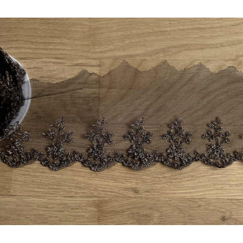 Galon broderie dorée sur tulle noir 80mm x1m Batikou - 3