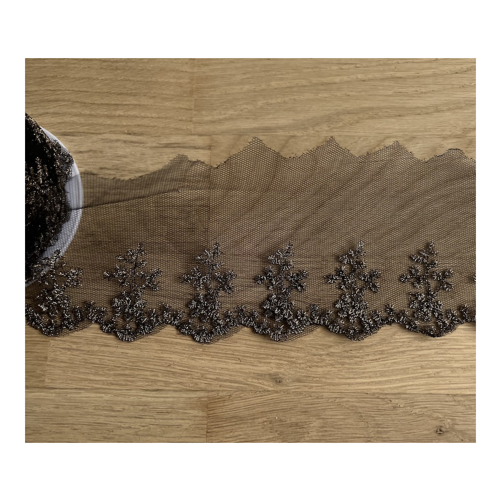 Galon broderie dorée sur tulle noir 80mm x1m Batikou - 3