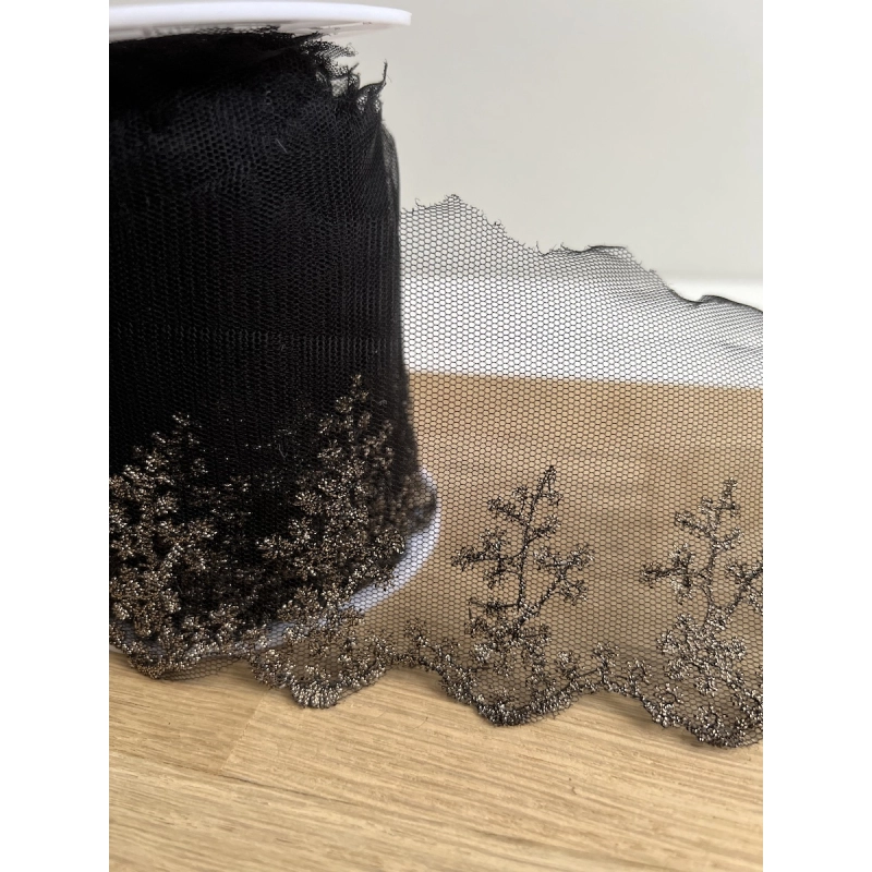 Galon broderie dorée sur tulle noir 80mm x1m Batikou - 4