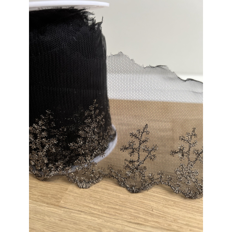 Galon broderie dorée sur tulle noir 80mm x1m Batikou - 4