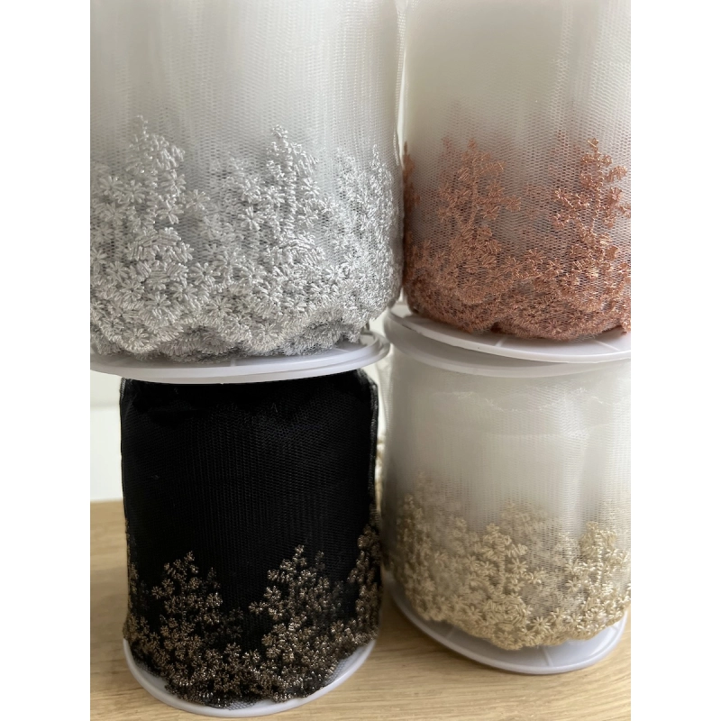 Galon broderie dorée sur tulle noir 80mm x1m Batikou - 5