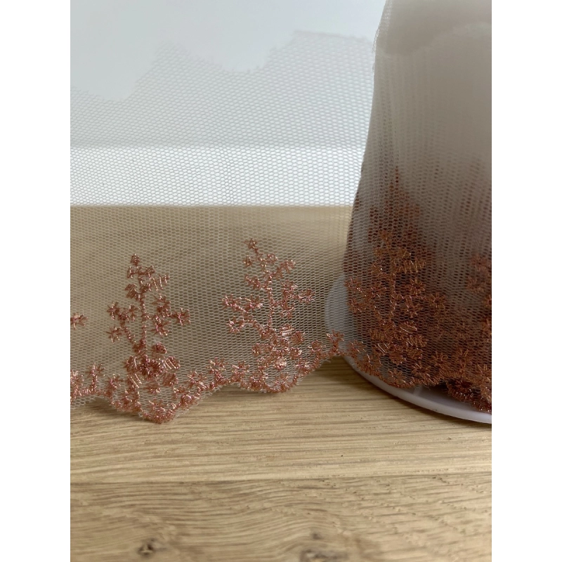 Galon Broderie Métallique rose cuivré sur Tulle 80mm x1m Batikou - 5