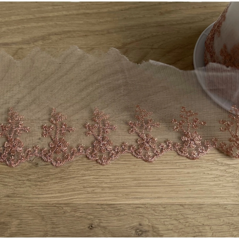 Galon Broderie Métallique rose cuivré sur Tulle 80mm x1m Batikou - 3