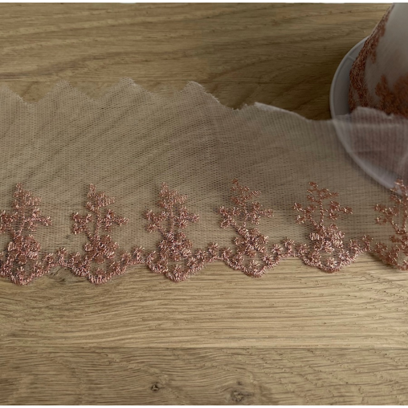 Galon Broderie Métallique rose cuivré sur Tulle 80mm x1m Batikou - 3